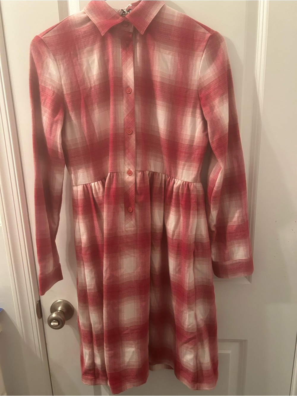 Il Gufo pink and White Plaid Long-Sleeve Girls Dress